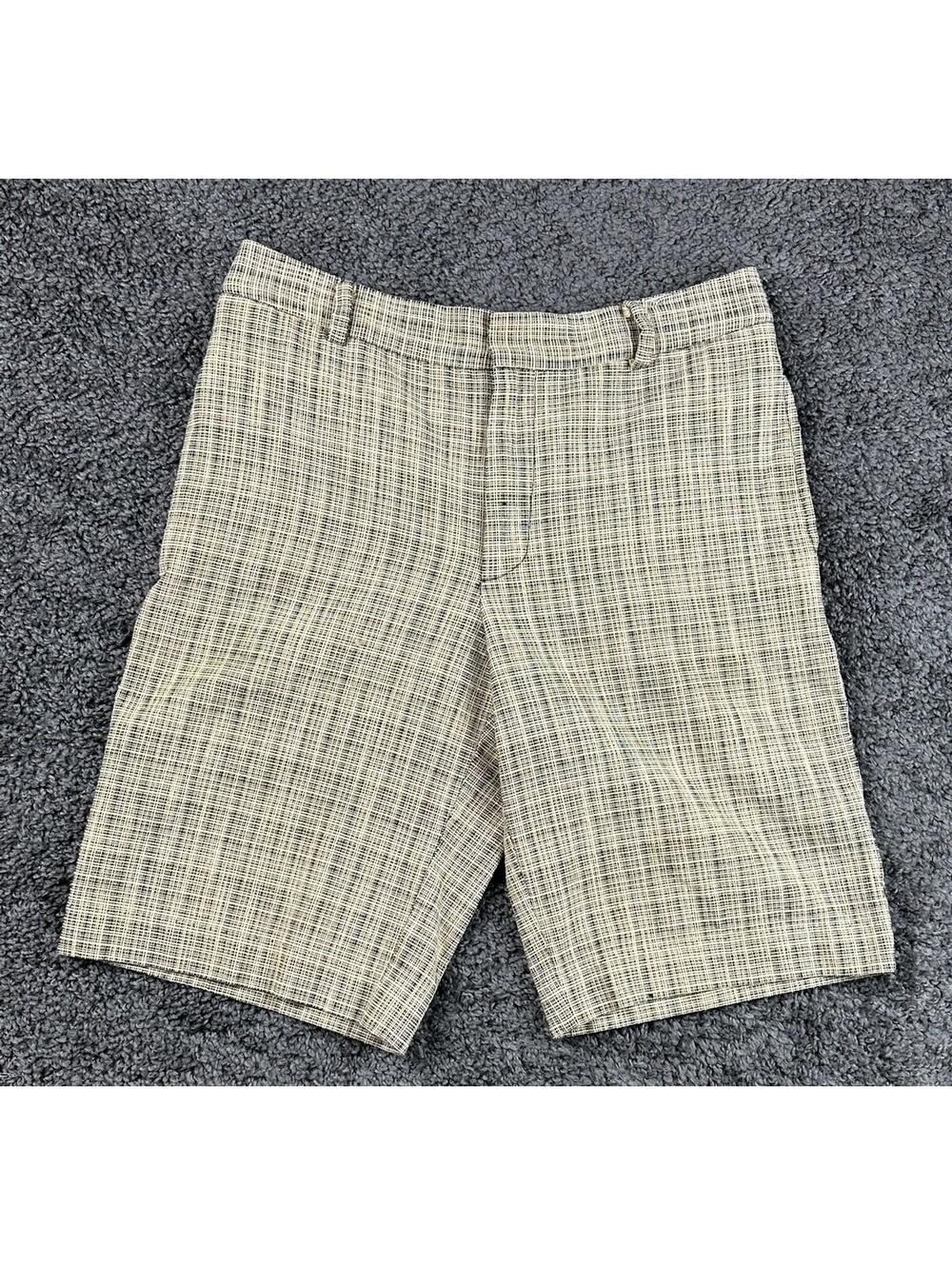 Trina Turk Mens Size 32 Beige Black Plaid Tweed Golf Shorts Cotton Luxury
